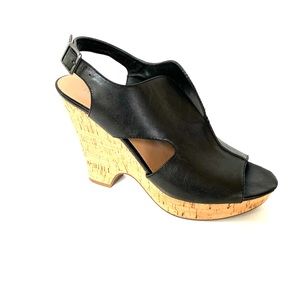 Franco Sarto Black Leather Wedge